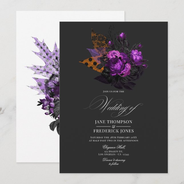 Invitation Design floral gothique romantique Shabby-Chic (Devant / Derrière)