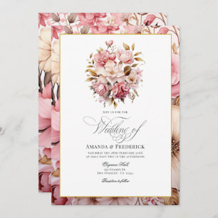 Invitation Design floral rose et or chic