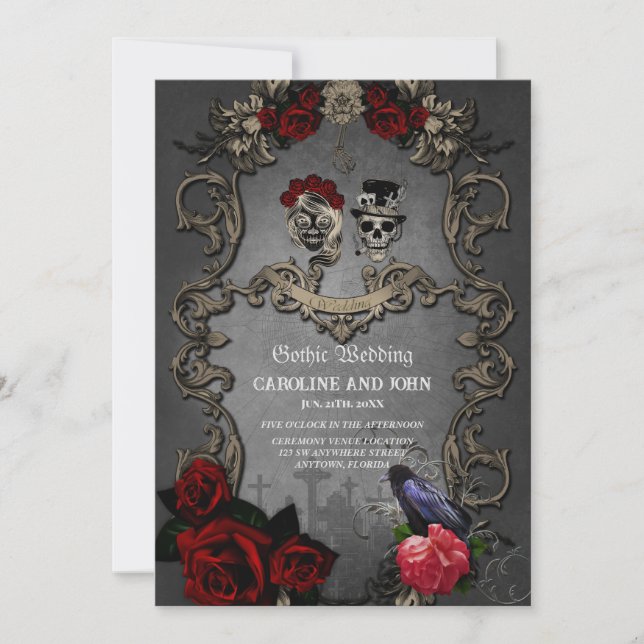 Invitation Design gothique avec crânes cool (Devant)