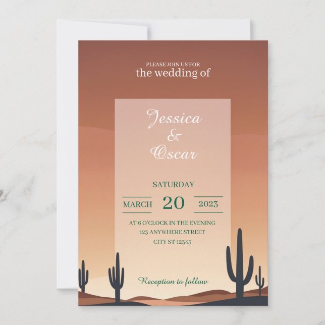 Invitation Design Mariage moderne du désert - Coucher de sole (Devant)