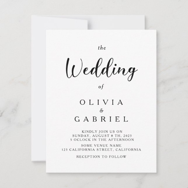 Invitation Design minimaliste. Mariage calligraphie moderne (Devant)