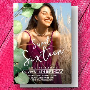Invitation Design moderne rose vert doux vert doux 16 ans pho