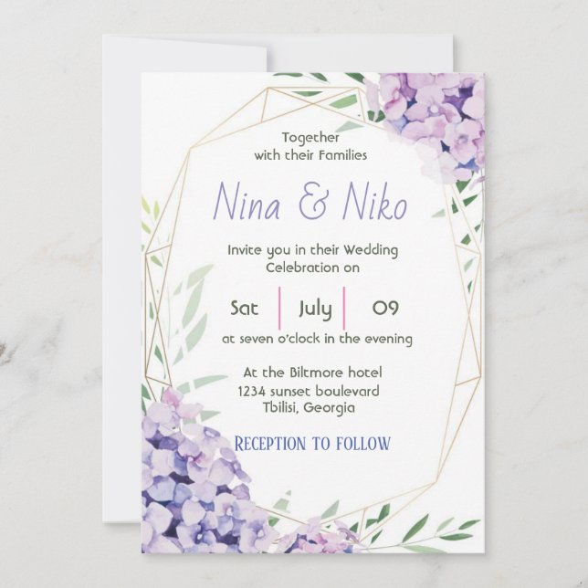 Invitation Design simple et élégant de fleurs violettes Invit (Devant)