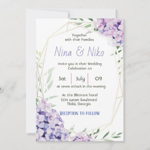 Invitation Design simple et élégant de fleurs violettes Invit