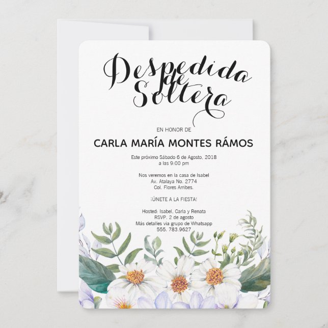 Invitation Despedida de Soltera, En español (Devant)