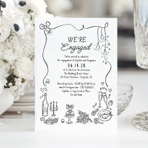 Invitation Dessin à la main Doodle Funky Whimsical Engagement