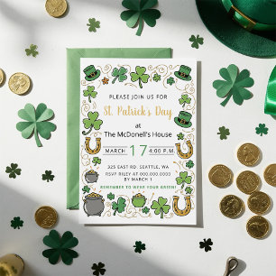 Invitation Dessin à main levée Doodle Saint-Patrick jour fant