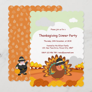 Invitation Dessin amusant d'une dinde de pèlerin Thanksgiving