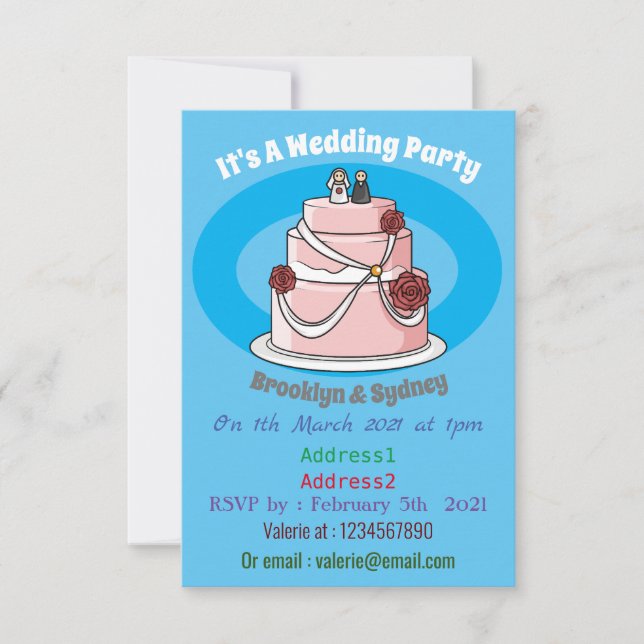 Invitation dessin animé de gâteau mariage (Devant)