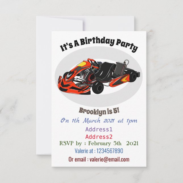 Invitation dessin animé de Kart racing (Devant)