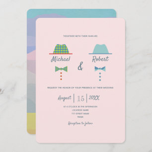 Invitation Dessin couleur Vintage pour Mariage gay