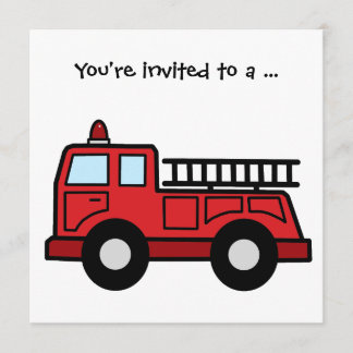 Invitation Dessin de caricature Art Firetruck Boy Birthday Pa