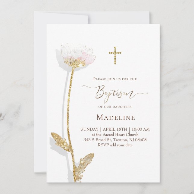 Invitation dessin de fleurs Baptême (Devant)