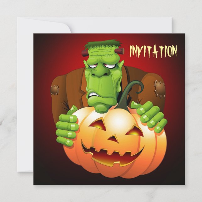 Invitation Dessin de Frankenstein Monster avec Citrouille (Devant)
