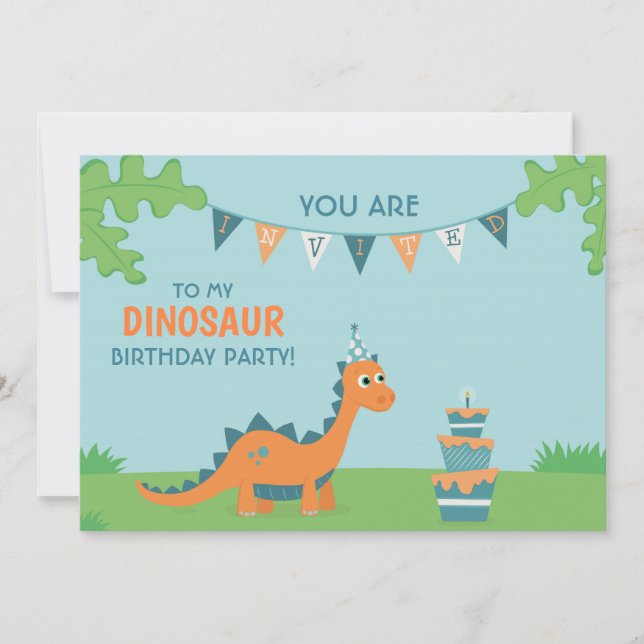 Invitation Dessin de gâteau de la fête des dinosaures (Devant)