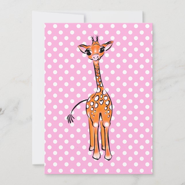 Invitation Dessin de girafe, animal safari, pois (Devant)