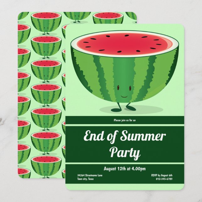 Invitation Dessin de la fin de la fête d'été sur la pastèque  (Devant / Derrière)