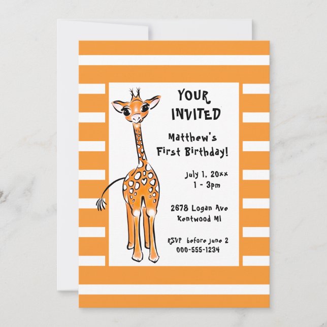 Invitation Dessin de la Giraffe mignonne (Devant)