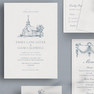 Invitation Dessin de lieu de culte Mariage minimaliste