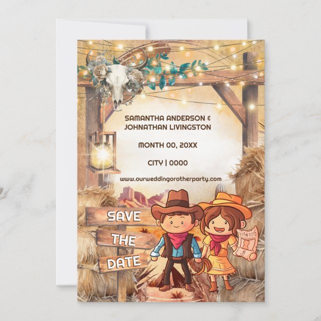 Invitation Dessin de l'Occident couple de cowboys arch désert (Devant)