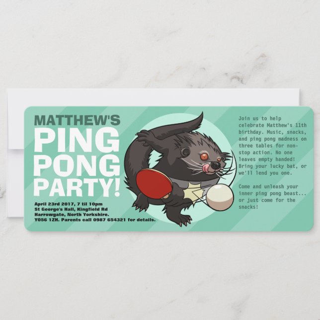 Invitation Dessin de tennis de table Bearcat Ping Pong Bintur (Devant)