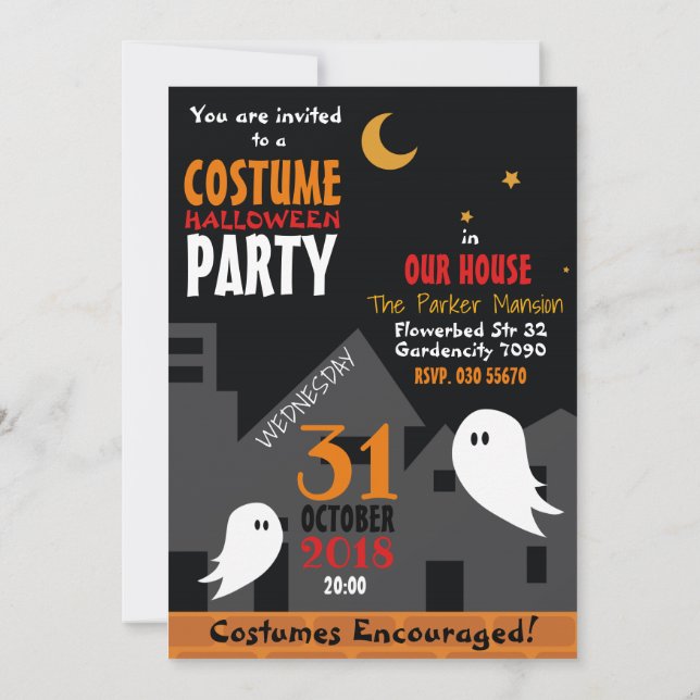 Invitation Dessin de ville fantôme de la fête d'Halloween éff (Dos)