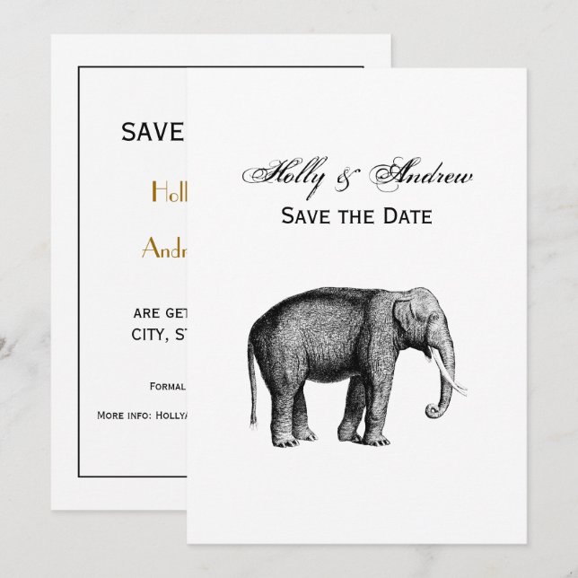 Invitation Dessin d'éléphant vintage (Devant / Derrière)