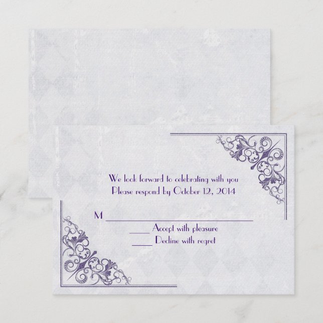Invitation dessin élégant de coin RSVP violet (Devant / Derrière)