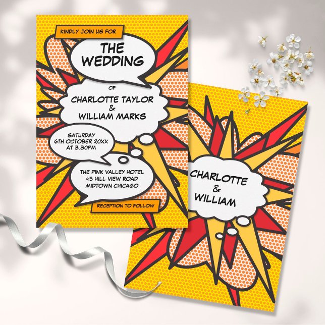 Invitation Dessin humoristique moderne Livre Pop Art Mariage (Créateur téléchargé)