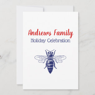 Invitation Dessin vintage de reine abeille en bleu