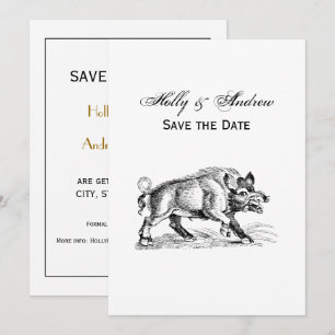 Invitation Dessin vintage de sanglier BW #2