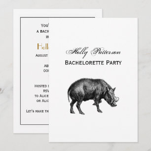 Invitation Dessin vintage de sanglier en noir et blanc