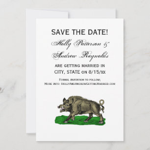 Invitation Dessin vintage de sanglier en noir et blanc #3C