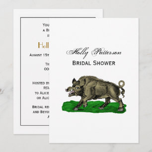 Invitation Dessin vintage de sanglier en noir et blanc #3C