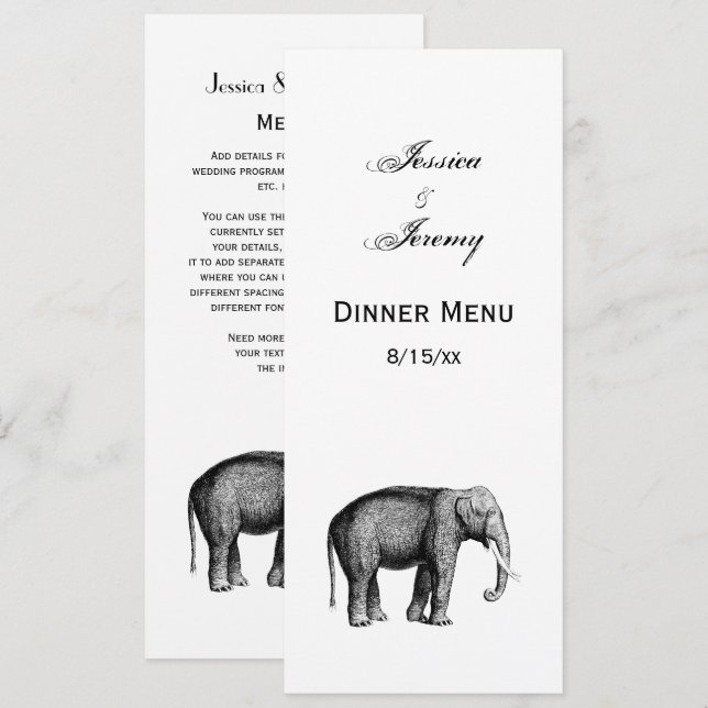 Invitation Dessin Vintage d'Éléphant (Devant / Derrière)