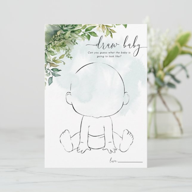 Invitation Dessiner le bébé, Baby shower jeu thème de la verd (Debout devant)