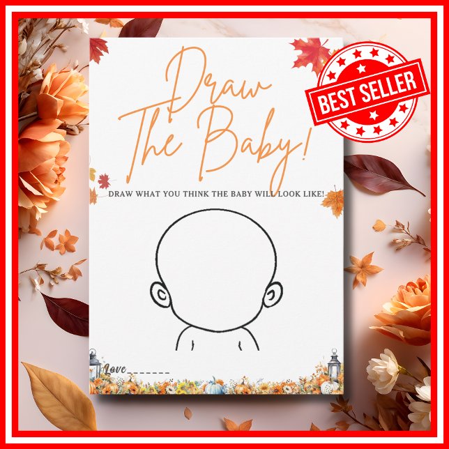 Invitation DESSINER LE JEU BÉBÉ Baby shower JEU PETIT CITROUI (DRAW THE BABY GAME Easy Baby Shower Game A Little Pumpkin is on the Way Fall Autumn Theme )