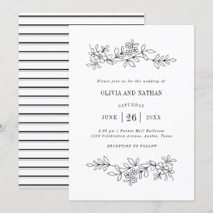Invitation Dessins de ligne botanique noir et blanc   Mariage