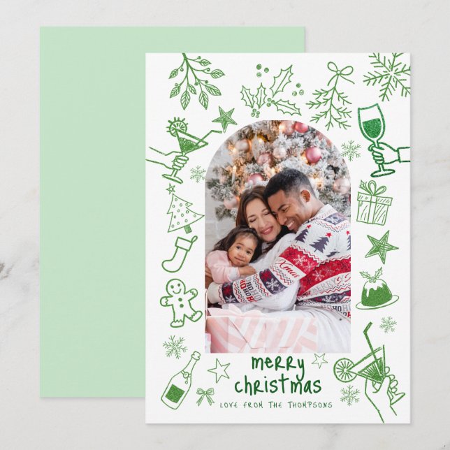 Invitation Dessins de Parties scintillant écolo Joyeux Noël (Devant / Derrière)