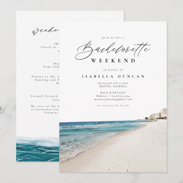 Invitation DESTIN Florida Bachelorette Calendrier Itinéraire (Devant / Derrière)