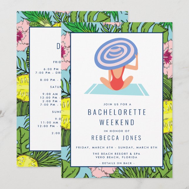 Invitation Destination Bachelorette Beach Week-end Voyage (Devant / Derrière)