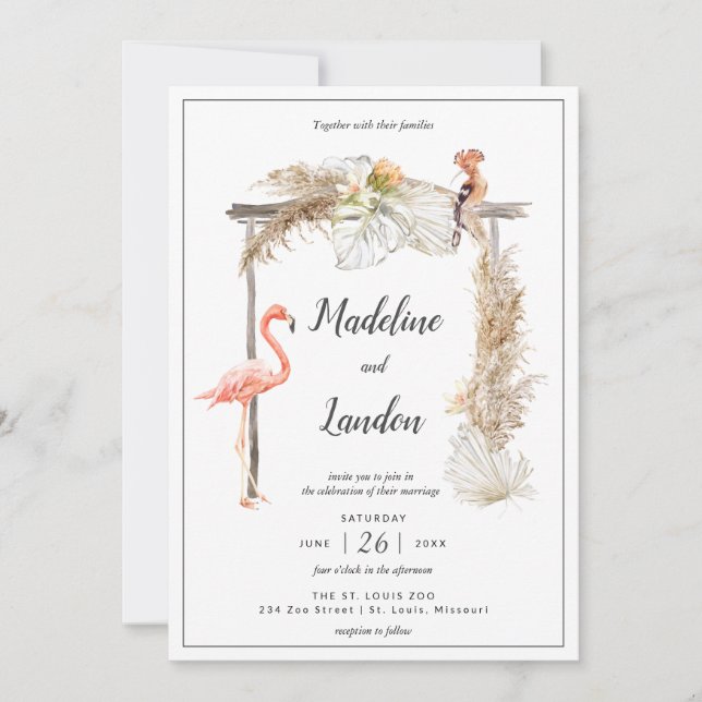 Invitation Destination de mariage Boho Tropical Zoo (Devant)