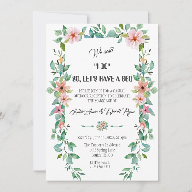 Invitation Destination Luau Floral Wreath I DO BBQ (Devant)
