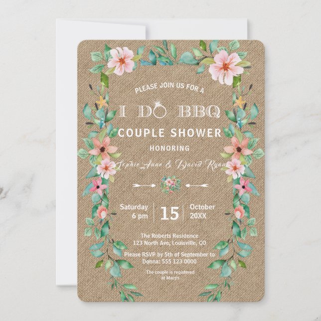 Invitation Destination Luau Tropical Floral Wreath I DO BBQ (Devant)