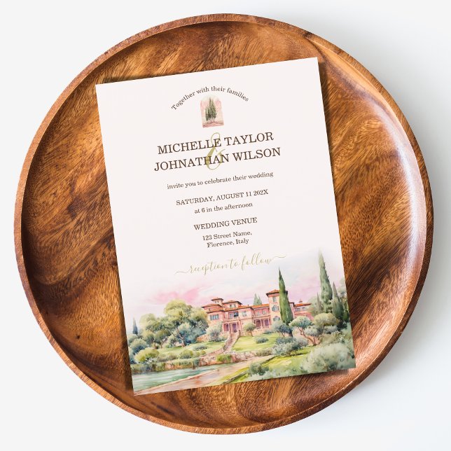 Invitation Destination Mariage Italie Toscane Florence (watercolor tuscany villa)