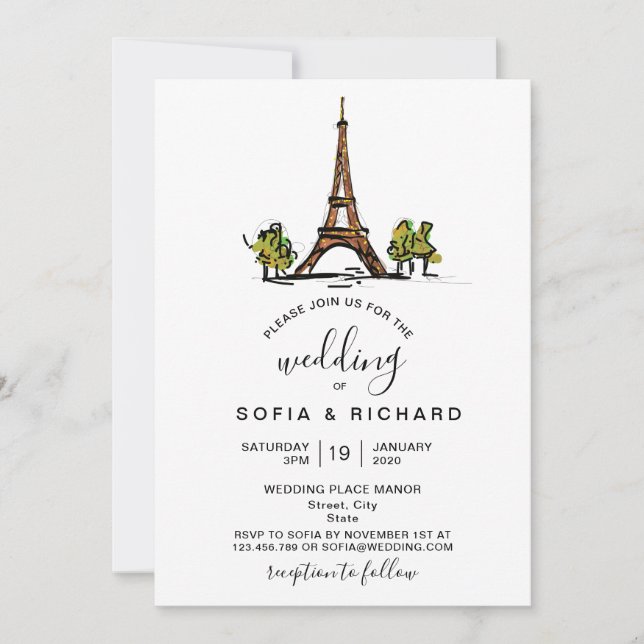 Invitation Destination Mariage moderne Paris Tour Eiffel (Devant)