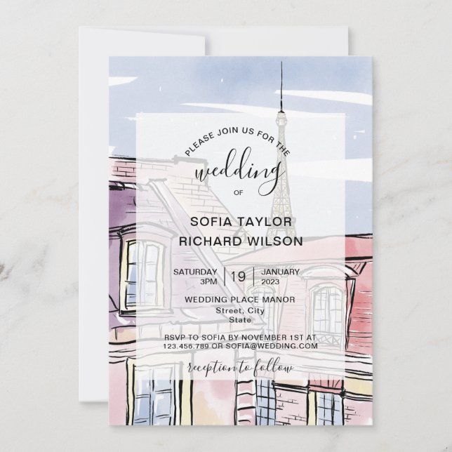 Invitation Destination Mariage moderne Paris Tour Eiffel Invi (Devant)