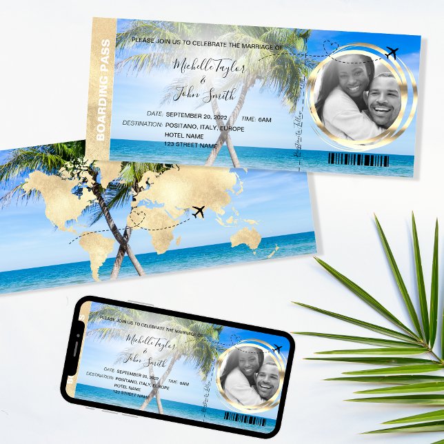 Invitation Destination Mariage Pass Embarquement Plage Ocean  (Créateur téléchargé)