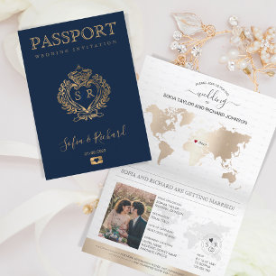 Invitation Destination Mariage Passport Gold Crest Italie