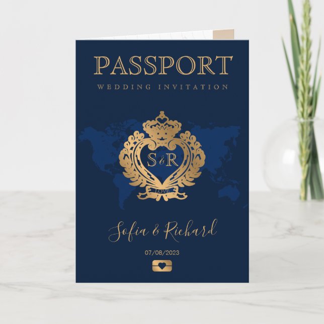 Invitation Destination Mariage Passport Gold Crest Italie (Devant)